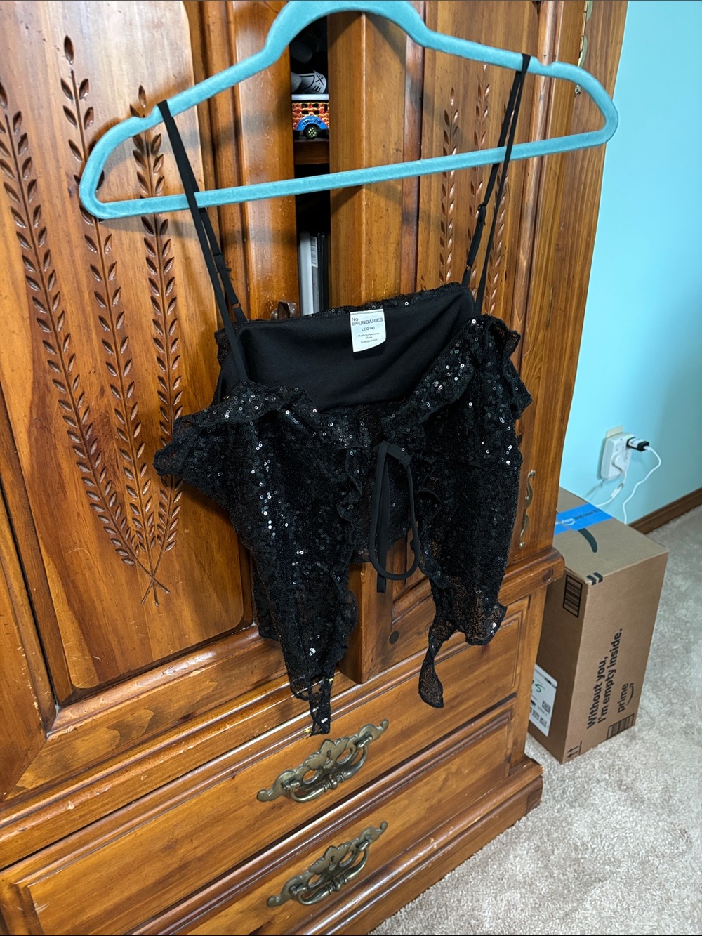 No Boundaries Black Sequin Ruffled Tie-Front Camisole